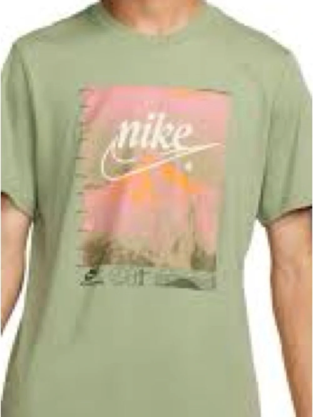Nike Boys XL Volcano Graphic Tee Olive Green Swoosh Mountain Shirt